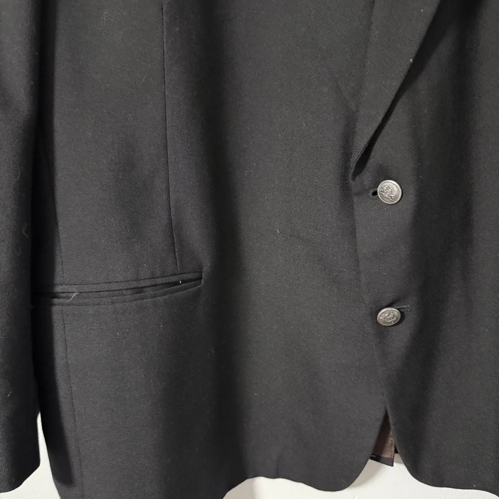 Stafford‎ Mens 52R Black Blazer Worsted Wool Blend Jacket Silver Two-Button